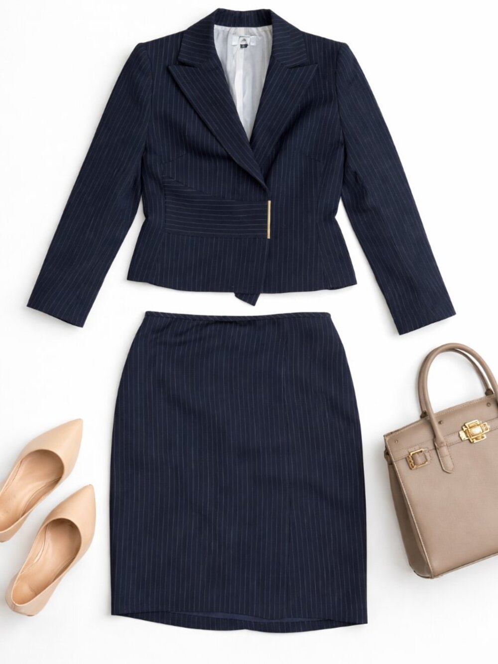 Stresa Petite Suit Set 10P Navy Pinstripe Blazer Skirt Career Work